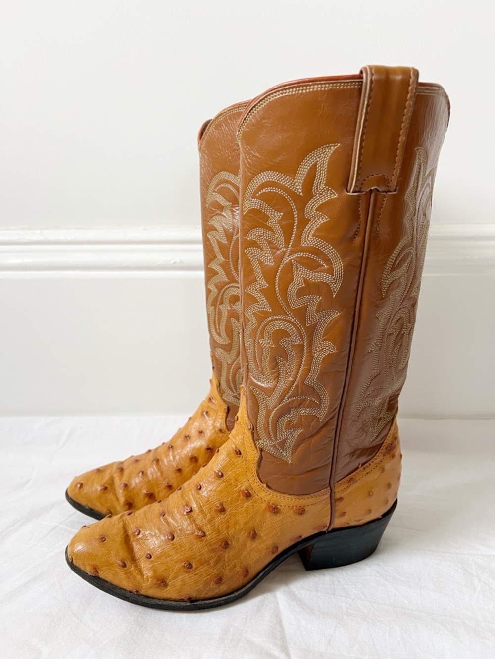 Justin Boots Chestnut Ostrich-Textured Western Cowboy Boots Size 6.5